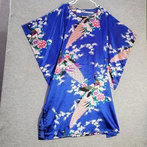 ABC Popular Women‎ Top One Size Blue Kimono Floral Peacock Feathers Graphic